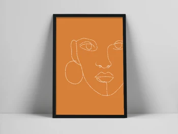 Художественный Принт в виде линии женского лица |Художественный плакат цвета жженого Апельсина |Рисунок В теплых тонах |Минималистичная иллюстрация лица | Face Lirrawineutral To