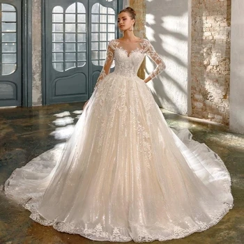 Бальное платье, Свадебные платья 2023, Платье Невесты с Длинным рукавом и открытой спиной, Сверкающие Хрустальные аппликации, Свадебное Vestido De Novia