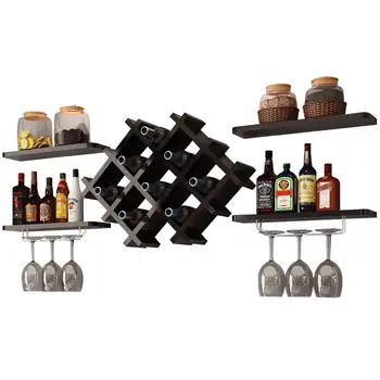 Современный настенный набор винных полок - 5 держателей, для хранения стаканов, черного цвета