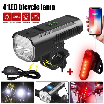 5000 мА Супер яркий комплект велосипедных фар, светодиодный светильник для ночной езды на велосипеде, Сигнальная лампа, USB-зарядка, Светодиодная водонепроницаемая фара с зумом