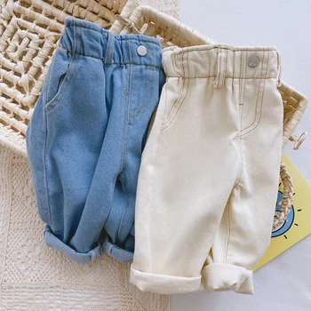 Корейская версия От 0 до 3 лет, Повседневные брюки из полипропилена с высокой талией, Одежда для мальчиков, Детские мягкие джинсы, Одежда для маленьких девочек, Осенне-зимние брюки