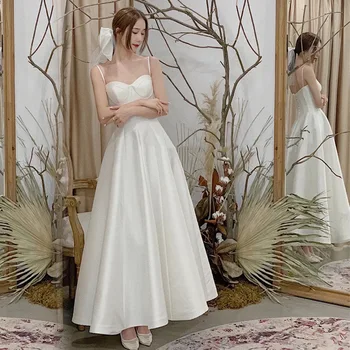 2023 Новые Атласные Свадебные Платья Классическое Простое Платье на Шнуровке De Noiva с Милым Вырезом на Бретельках Robe De Mariee