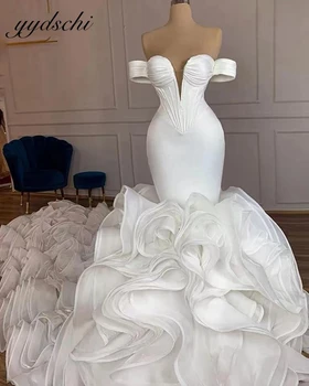 Белые свадебные платья Русалки с открытыми плечами Роскошные Оборки Высококачественное Свадебное платье Для официальной вечеринки 2022 Vestidos De Novia