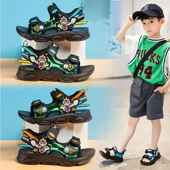 Сандалии для мальчиков с мягкой нескользящей подошвой, Новинка 2023 года, Летняя спортивная пляжная обувь для маленьких мальчиков, Детские сандалии