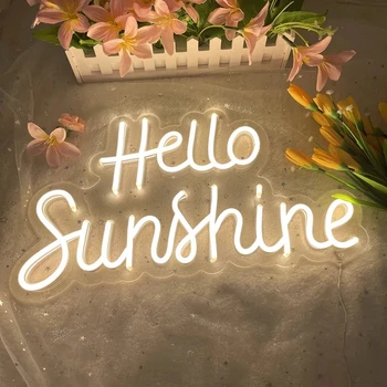 Неоновая Вывеска Hello Sunshine, Изготовленная на Заказ Теплая Неоновая Домашняя лампа для спальни для девочек, подарок на День Рождения, Ночник для вечеринки, Украшение стен