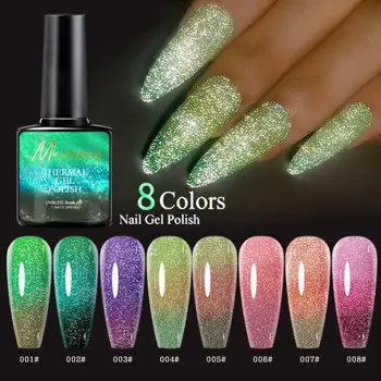 8 цветов Термальный гель-лак для ногтей Лаки с эффектом блестящих пайеток Bling Glitter Soak Off Temperature Набор Гелей для изменения цвета
