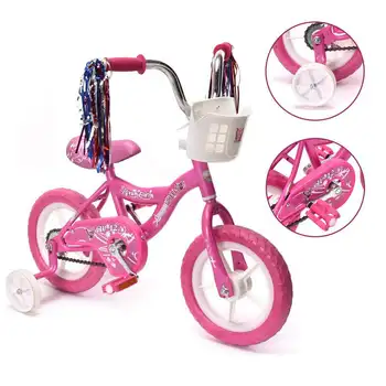 Детский велосипед 12 дюймов для 2-4 лет, для девочек с передней корзиной, покрышками EVA с тренировочными колесами, Розовый легкий велосипед Bicicl