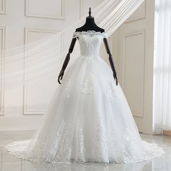 2023 Роскошные Свадебные платья с кружевной вышивкой с открытыми плечами, шлейф длиной 100 см, Vestido De Noiva