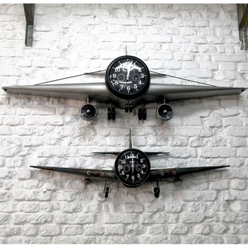 Ретро кованое железо настенное украшение самолет настенные подвесные часы креативный бар антикварные настенные часы домашний декор