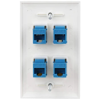 Настенная пластина 4X Ethernet 4-портовая настенная пластина Female-Разъем Совместим с устройствами Ethernet Cat7/6/6E/5/ 5E -Синий