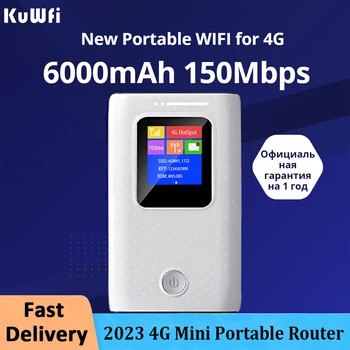 Мобильный Wifi-маршрутизатор KuWFi 6000 мАч, Портативный 3G 4G Lte-маршрутизатор, 150 Мбит/с, Беспроводная Наружная карманная точка доступа Wi-Fi со слотом для sim-карты