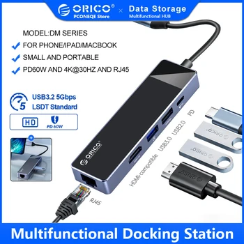 ORICO USB C Концентратор 4K 60Hz Type C с HDMI-совместимым VGA RJ45 USB3.0 PD 100 Вт Адаптер SD-разветвитель для Macbook iPad M1 Аксессуары для ПК