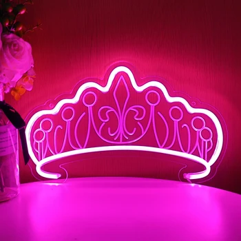Оптовая продажа, светодиодная неоновая вывеска в форме короны, настенный светильник для вечеринки, ночники с регулируемой яркостью, питание от USB, Декор для спальни, Рождественский подарок