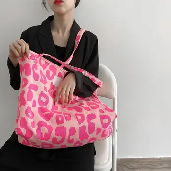 Женские повседневные сумки большой емкости, холщовые сумки, ведро, розовая леопардовая сумка через плечо