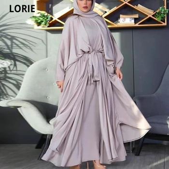 Вечерние платья LORIE Sliver 2021, Мусульманские шифоновые платья для Выпускного вечера с длинным рукавом и бесплатным Хиджабом, платья для особых случаев