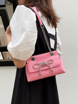 Новые роскошные дизайнерские универсальные сумки через плечо с цепочкой 2023, летние модные разноцветные сумки через плечо с бантом для женщин, маленькая повседневная сумочка