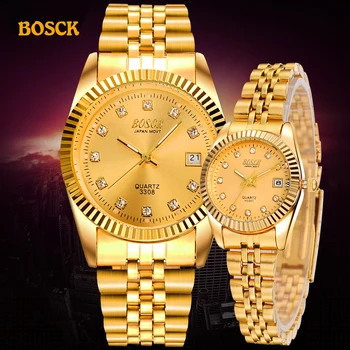 BOSCK Модные наручные часы для пар, Мужские Золотые роскошные брендовые женские часы Reloj, Мужские часы Relogios Masculinos