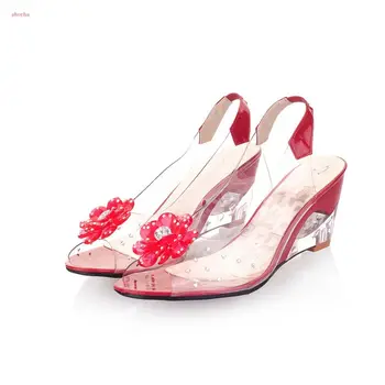 Модные классические Женские Модные Летние Туфли на танкетке с цветочным узором и стразами, Повседневные Желейные туфли на высоком каблуке, Женские Босоножки, женская обувь