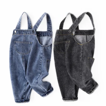 Детский Комбинезон, джинсовые брюки для мальчиков и девочек, Новые весенне-осенние универсальные джинсы, Свободные комбинезоны для малышей, Модные штаны-нагрудники