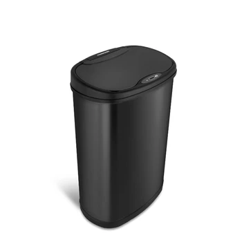 Бесконтактное мусорное ведро с датчиком емкостью 13,2 галлона, черное из нержавеющей стали