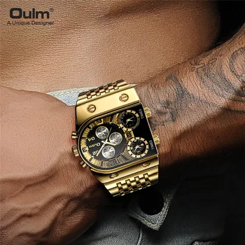 Oulm, новые мужские военные водонепроницаемые часы, люксовый бренд, 3 часовых пояса, Нержавеющая сталь, большой циферблат, мужские наручные часы Relogio Masculino