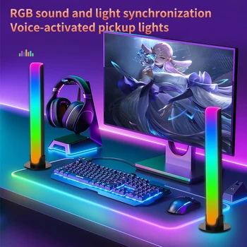 Новинка RGB Звукосниматель LED 2ШТ USB Ночник Голосовой Креативный Музыкальный ритм Окружающее освещение Управление приложением для декора игровой комнаты