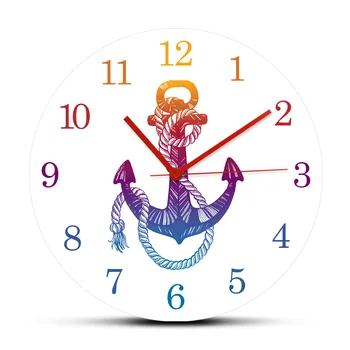 Настенные часы с акварельным принтом в морской тематике, Якорь парусника, Настенные часы для мальчиков, Гостиная, Настенное искусство в морском Стиле, Домашний декор в виде Океана, Часы в Морском стиле