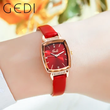 Женские часы GEDI в стиле ретро, красный Тонно, люксовый бренд, Винтажный кожаный ремешок, Водонепроницаемые Модные Женские кварцевые наручные часы, подарок