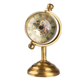 Ретро Медный Вращающийся глобус, золотые настольные механические карманные часы с ручным заводом, роскошный предмет коллекционирования для домашнего офиса