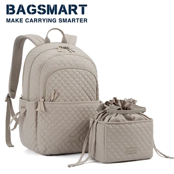 Женский рюкзак BAGSMART, 15,6-дюймовый Рюкзак для ноутбука для девочек-подростков, Самостоятельная школьная сумка для ланча, Дорожный рюкзак для улицы с набором для еды