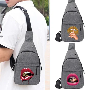 Многофункциональные нагрудные сумки, Модная сумка через плечо, Повседневная дорожная сумка для переноски, сумки с принтом рта, Мужская поясная сумка с USB-портом для зарядки