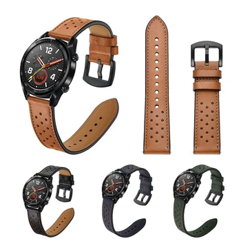 22 мм 20 мм Кожаный ремешок для Samsung Galaxy Watch 3/Huawei Watch GT2/Amazfit GTR Дышащий браслет-ремешок для Huawei Watch 3 band