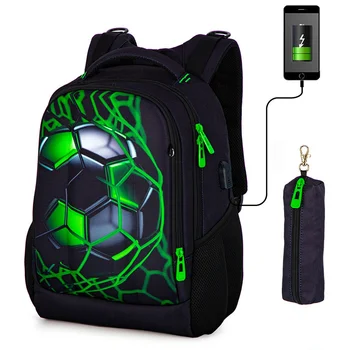 Ортопедическая школьная сумка для мальчиков, 3D футбольные рюкзаки, студенческий многофункциональный рюкзак с USB зарядкой, сумка для книг для подростков, Mochilas
