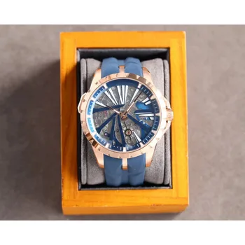 Мужские высококачественные Ажурные автоматические механические часы из нержавеющей стали 43 мм, Шесть цветов, можно настроить логотип / RJ