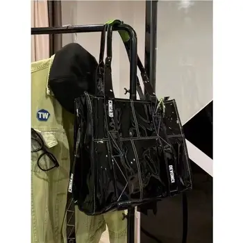 Высококачественная сумка Locomotive Bag 2023 Из лакированной кожи Cool Sa Флуоресцентно-зеленого Цвета с нишевой сумкой-тоут на одно плечо Сумка через плечо