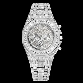 Мужские часы с бриллиантами, полностью покрытые льдом, лучший люксовый бренд, хронограф, мужские часы в стиле хип-хоп, водонепроницаемые кварцевые часы Relogio Masculino