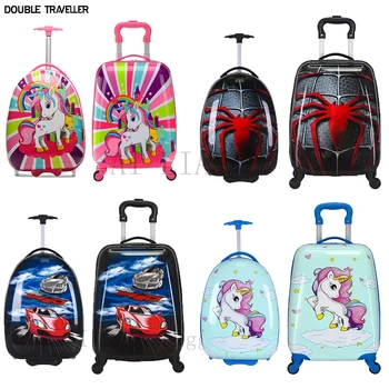 Мультяшный детский чемодан на колесиках, дорожная тележка, багажная сумка для девочек, подарочный багаж на колесиках для мальчиков, 16 