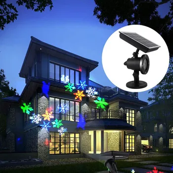 Солнечный Рождественский Лазерный диско-светильник в виде Снежинки IP65 с подвижным лазерным проектором в виде Снегопада на открытом воздухе Для новогоднего свадебного декора