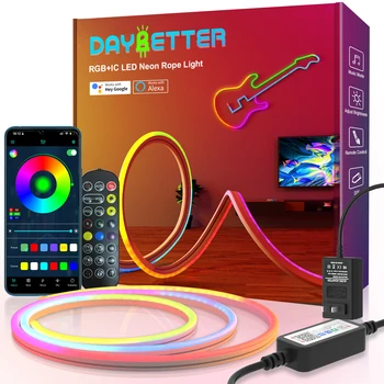 Неоновые веревочные фонари, RGBIC LED Neon Rope Light с умным приложением для синхронизации музыки, 16 миллионов цветов DIY, Работает с Alexa, Google Assistant