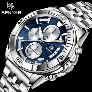 BENYAR 2021 Новые роскошные спортивные кварцевые часы, мужские кварцевые часы, многофункциональные модные водонепроницаемые светящиеся мужские часы