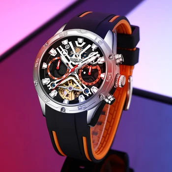 Мужские Часы GUANQIN 2023 Механические Автоматические Часы Для Мужчин С Турбийоном, Светящаяся Фаза Луны, Спортивные Водонепроницаемые Часы Reloj Hombre