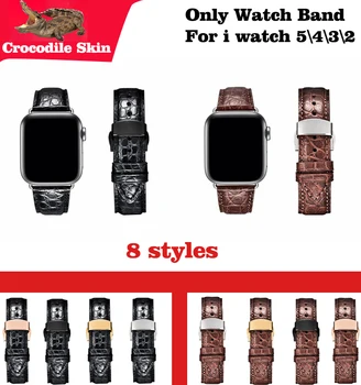 Ремешок из натуральной крокодиловой кожи для Часов iWatch Apple Watch Band 44 мм 40 мм 42 мм 38 мм Series 5 4 3 2 Ремешок с застежкой-бабочкой