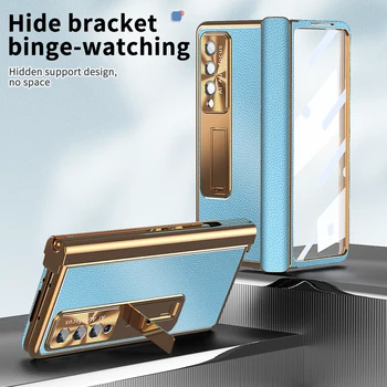 Полностью защитный кожаный держатель S Pen, модный чехол для Samsung Galaxy Z Fold 5 4 fold5 Fold4 Fold 3 Fold3, пленка из закаленного стекла
