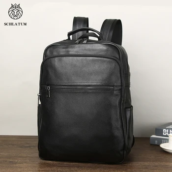 Мужской рюкзак из 100% натуральной кожи SCHLATUM Cowskin, Модный рюкзак Большой емкости для мальчика, Кожаный рюкзак для ноутбука, сумка