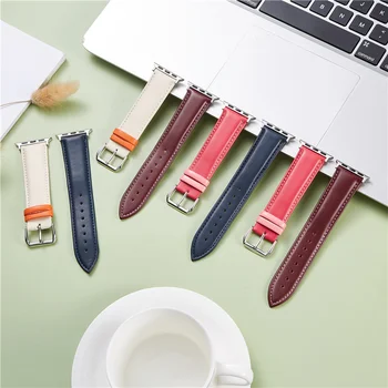 Ремешки для женских часов из натуральной кожи для Apple Series 6 SE 5 4 3, модные красочные браслеты для девочек 38 мм, 40 мм, 42 мм, 44 мм, ремешки для часов