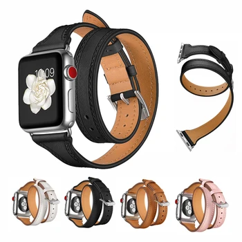 ремешок для часов Apple watch 7 band 45 мм 42 мм 38 мм 3 2 iWatch Double Tour Ремешок для часов из натуральной кожи Браслет петля на запястье ремень