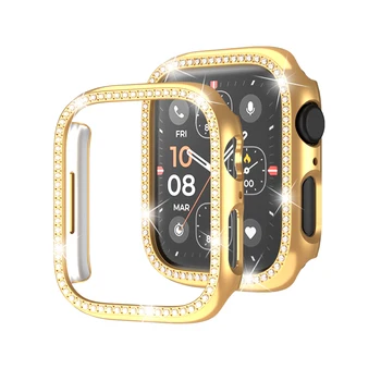 Сверкающий Бриллиант + Чехол для Apple Watch 45 мм 41 мм 40 мм 44 мм 42 мм 38 мм Бриллиантовый Бампер + Полый протектор Iwatch Series 7 8 5 6 SE