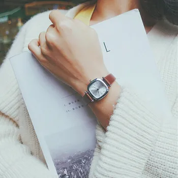 Простые женские модные часы с квадратным циферблатом, женские кварцевые часы, модные винтажные кожаные женские часы, женские часы
