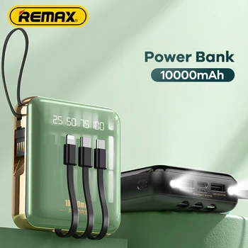 Remax 10000 мАч Мини Power Bank Портативный внешний аккумулятор Цифровой дисплей Встроенные кабели Power Bank для iPhone Xiaomi Huawei
