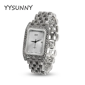Наручные часы из стерлингового серебра YYSUNNY Fashion S925 для женщин с классическим прямоугольным циферблатом, Персонализированные ювелирные изделия, подарок на День Рождения